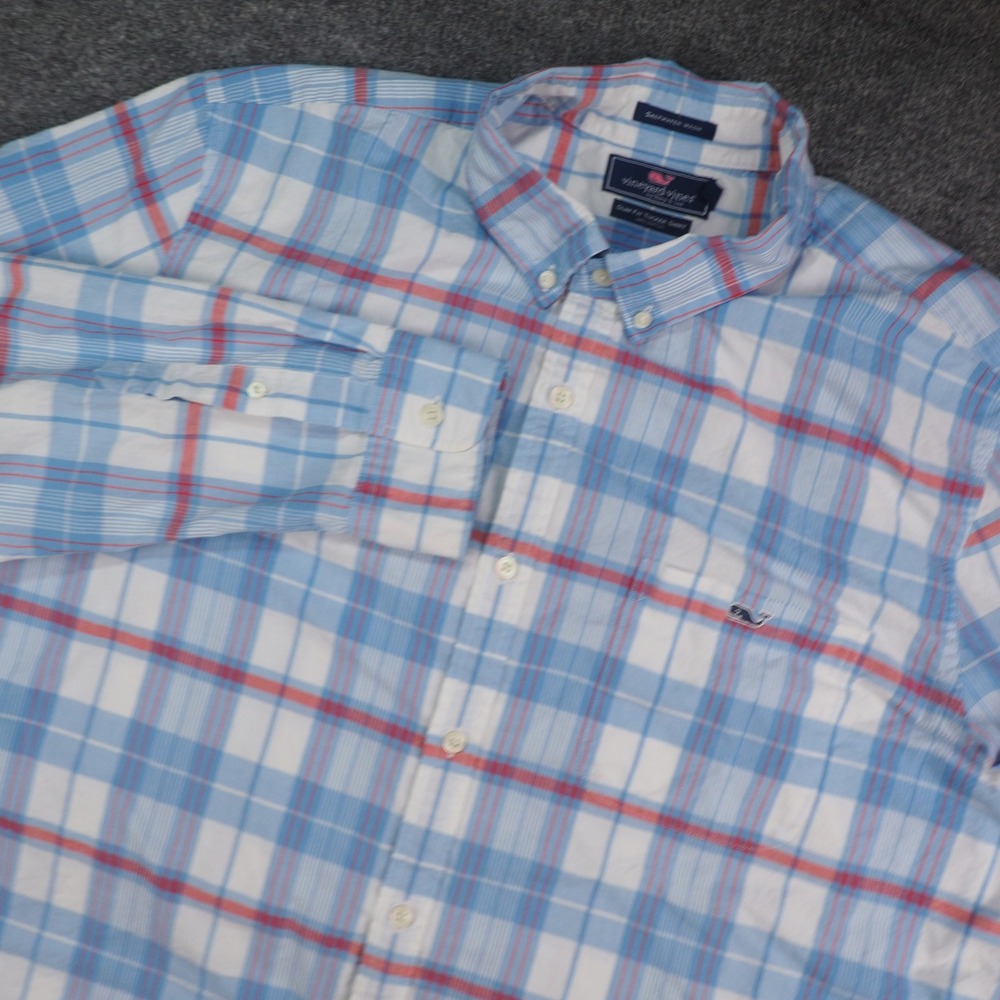 Vineyard Vines Shirt Mens XL Slim Fit Tucker Blue Plaid Cotton Preppy Coastal